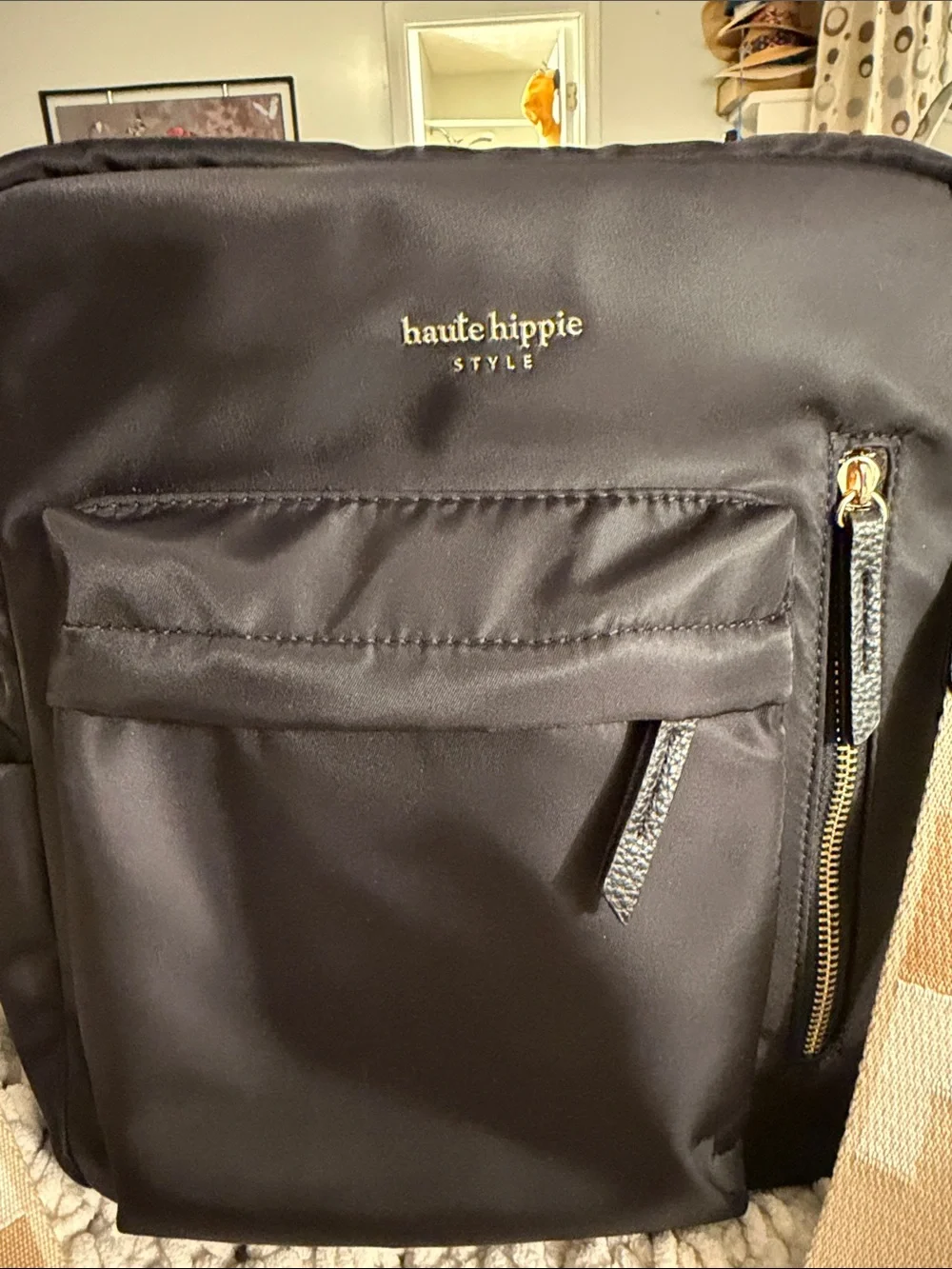 Haute Hippie Black Crossbody with Beige Geo Strap